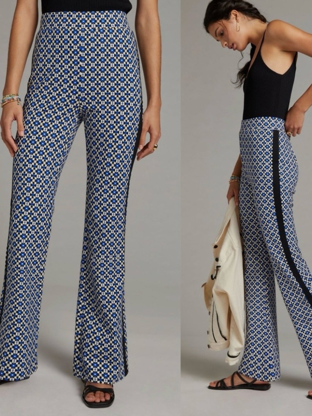 NWT Anthropologie Maeve Pull-On Bootcut Ponte Pants Petite Small Blue Geometric